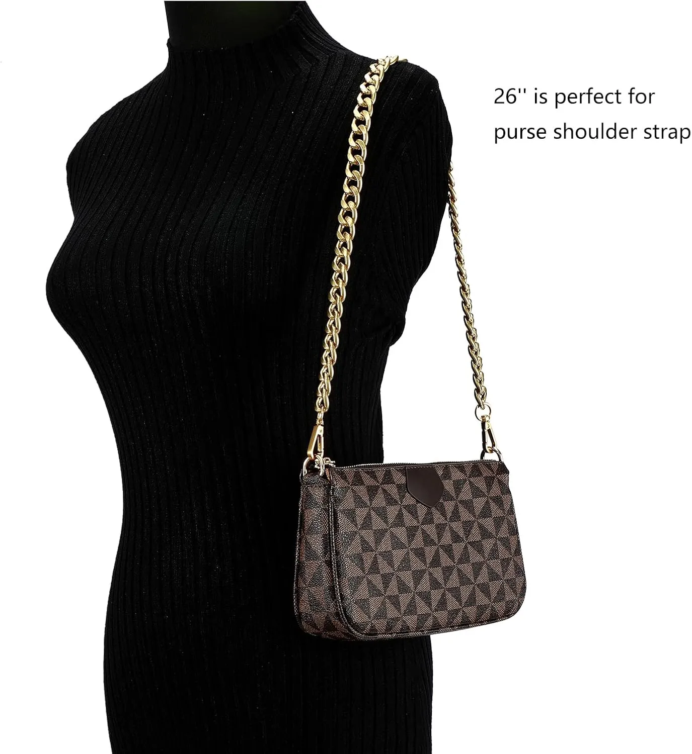 Xiazw Medium Size Fabulous Metal Shoulder Crossbody Purse Strap Replacement Bag Chain Accessories (26‘’, Antique Gold)