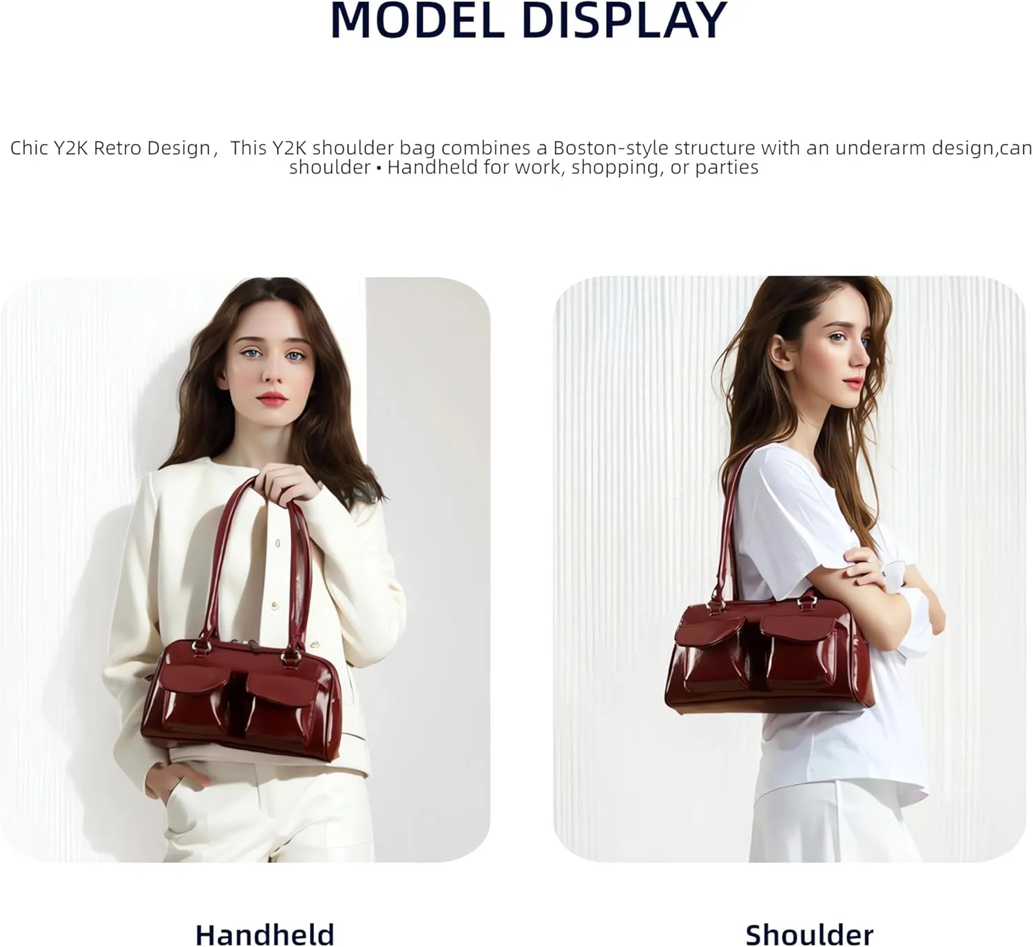 Y2K Shoulder Purses for Women Trendy - PU Leather Retro Boston Handbag, Lightweight and Versatile for Work and Travel