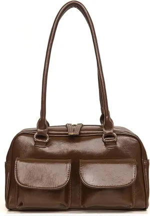 Y2K Shoulder Purses for Women Trendy - PU Leather Retro Boston Handbag, Lightweight and Versatile for Work and Travel