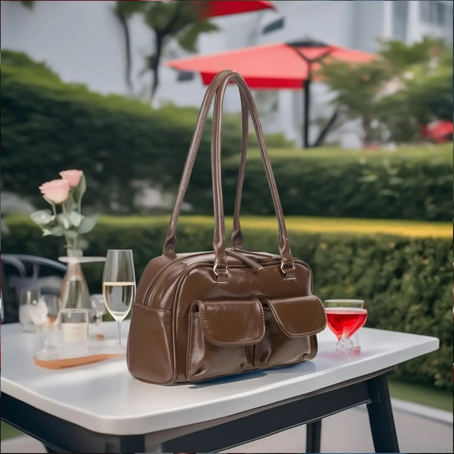 Y2K Shoulder Purses for Women Trendy - PU Leather Retro Boston Handbag, Lightweight and Versatile for Work and Travel