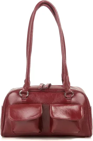 Y2K Shoulder Purses for Women Trendy - PU Leather Retro Boston Handbag, Lightweight and Versatile for Work and Travel