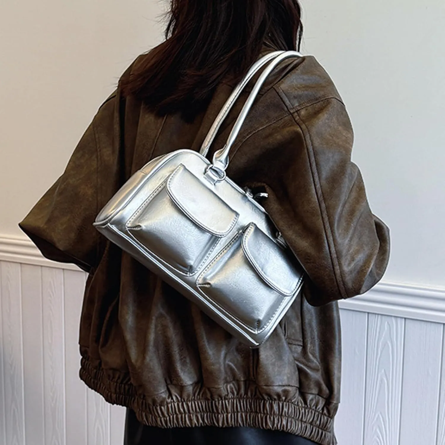 Y2K Shoulder Purses for Women Trendy - PU Leather Retro Boston Handbag, Lightweight and Versatile for Work and Travel