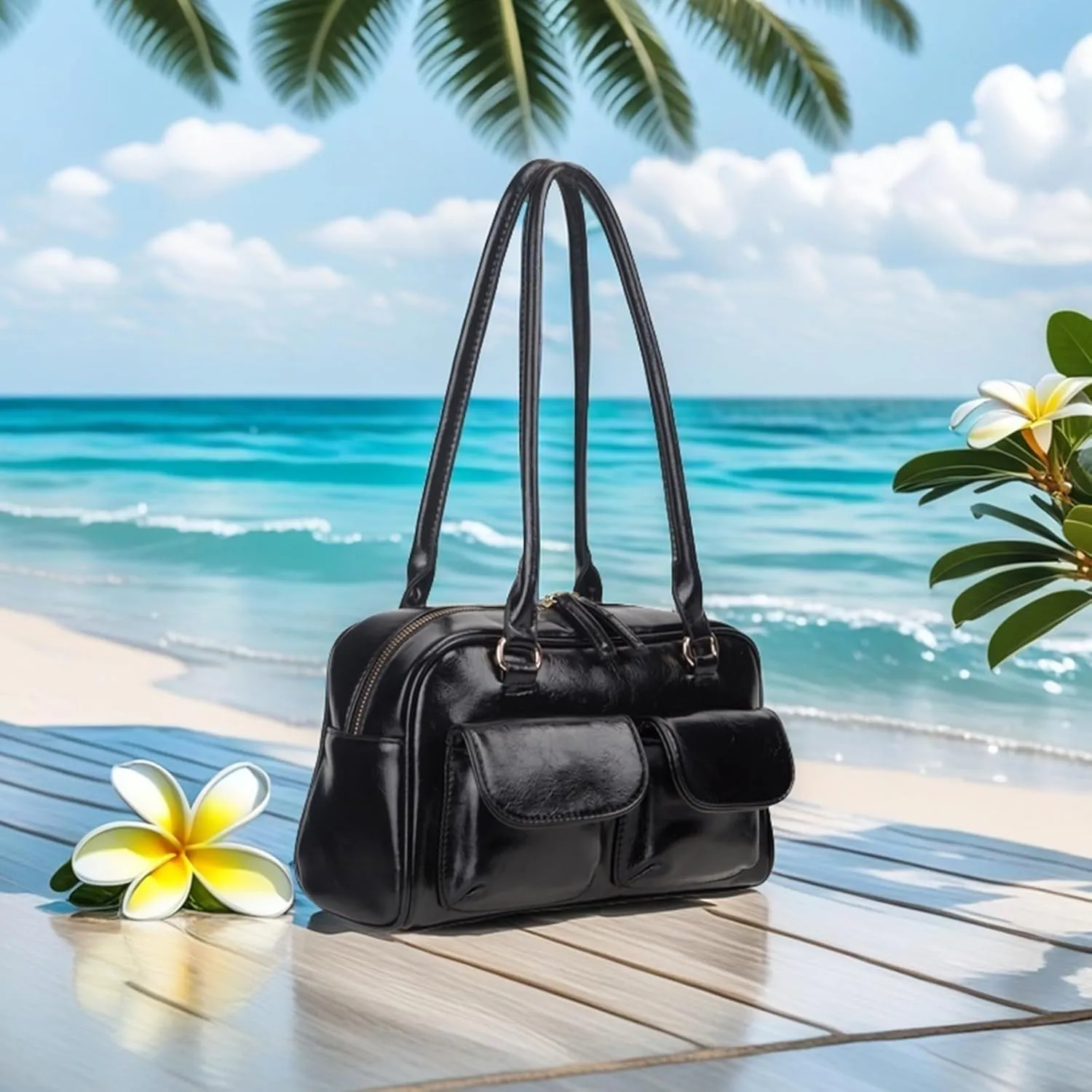 Y2K Shoulder Purses for Women Trendy - PU Leather Retro Boston Handbag, Lightweight and Versatile for Work and Travel