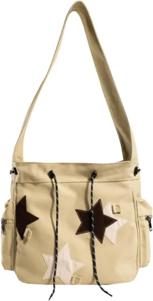 Y2K Star Canvas Messenger Bag, Cute Tote Bags Aesthetic, Small Shoulder Travel Crossbody Bags For Women