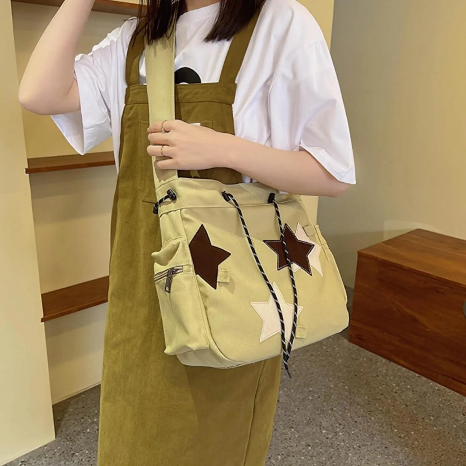 Y2K Star Canvas Messenger Bag, Cute Tote Bags Aesthetic, Small Shoulder Travel Crossbody Bags For Women