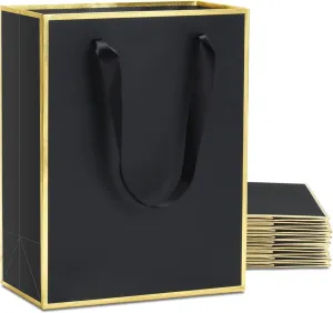 YACEYACE Black Gift Bags Bulk 8 x 10 x 4, 10Pcs Black Gift Bags with Ribbon Handles, Birthday Gift Bags, Retail Bags, Party Bags, Classy-Gold Frame