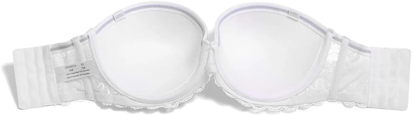 YANDW Strapless Lightly Padded Full Figured Coverage Bra Clear Back Multiway Invisible Straps Backless Brassiere for Women