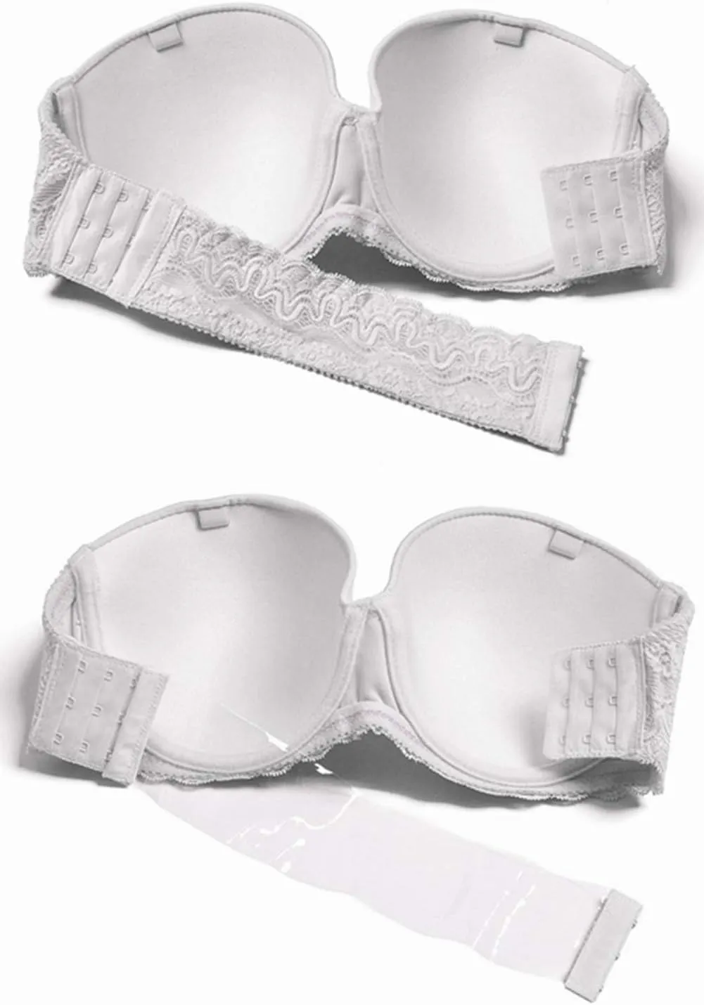 YANDW Strapless Lightly Padded Full Figured Coverage Bra Clear Back Multiway Invisible Straps Backless Brassiere for Women