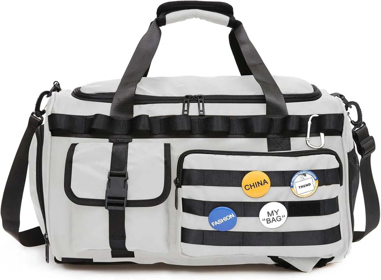 Yaopeing Gym Bag for Men Women,3 in 1 Sports Travel Duffel Bag with Shoe Compartment,Carry on Workout Backpack with Wet Pocket,White Grey
