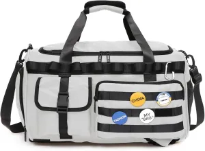Yaopeing Gym Bag for Men Women,3 in 1 Sports Travel Duffel Bag with Shoe Compartment,Carry on Workout Backpack with Wet Pocket,White Grey