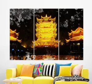 Yellow Crane Tower in Wuhan Canvas Print, Wuhan Wall Art, Wuhan Skyline, Wuhan Painting, China Wall Art