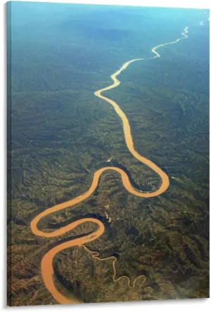 Yellow River Aerial View Canvas Print, Chinese Landscape Wall Art, Historic Loess Plateau Photography