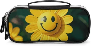 Yellow Smiley Flower Leather Makeup Bag Portable Small Cosmetic Organizer Waterproof Toiletry Bags Brushes Pencils And Travel Make Up Accessories