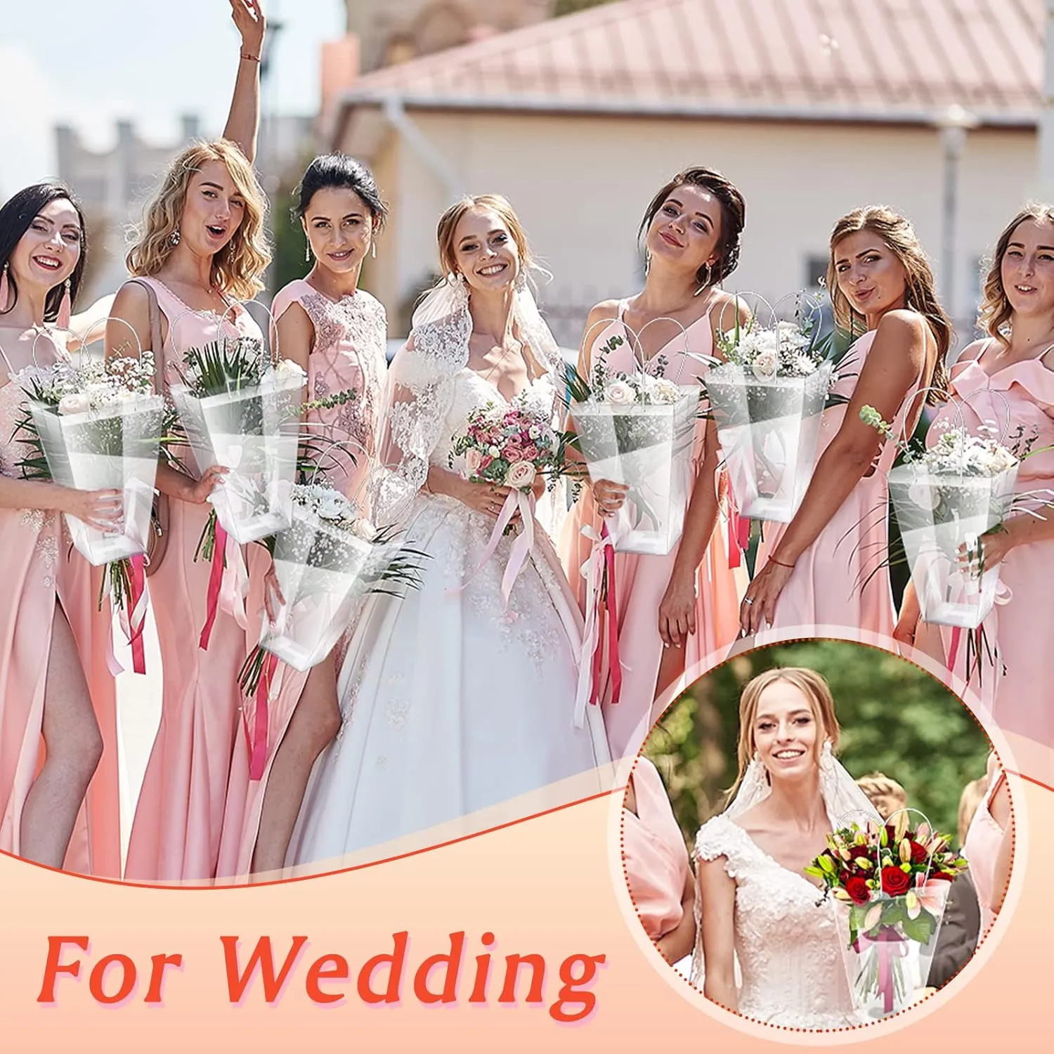 Yexiya 96 Pcs Floral Bags Large Clear Flower Bouquet Bag Bulk with Handle Transparent Florist Gift Packaging Plastic Gift for Birthday Christmas Valentine Mother's Day Wedding, 11.4 x 5.9 x 16.7 Inch