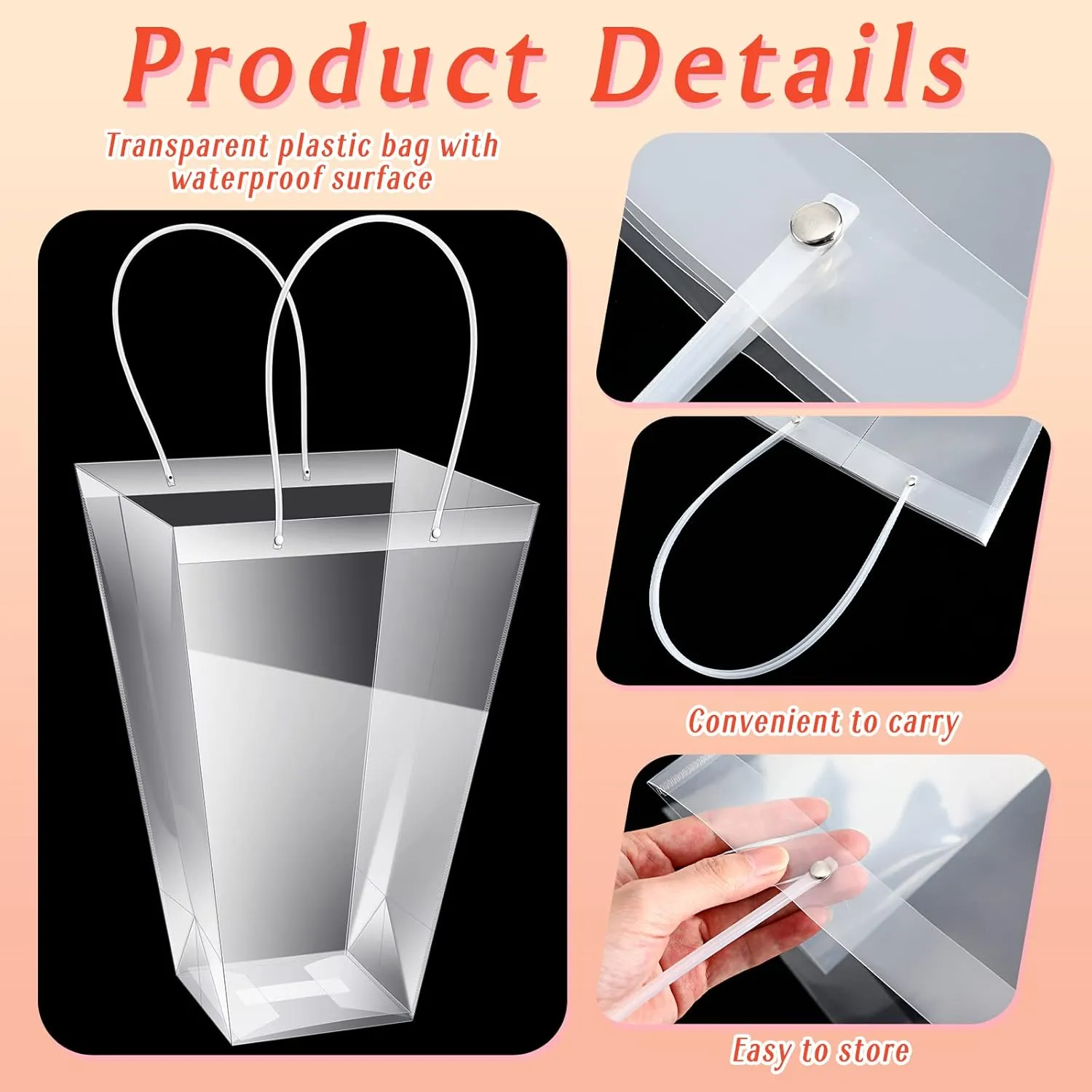 Yexiya 96 Pcs Floral Bags Large Clear Flower Bouquet Bag Bulk with Handle Transparent Florist Gift Packaging Plastic Gift for Birthday Christmas Valentine Mother's Day Wedding, 11.4 x 5.9 x 16.7 Inch