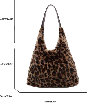 YFGBCX Leopard Cheetah Print Hobo Tote Bag Shoulder Fluffy Fuzzy Y2k Purse
