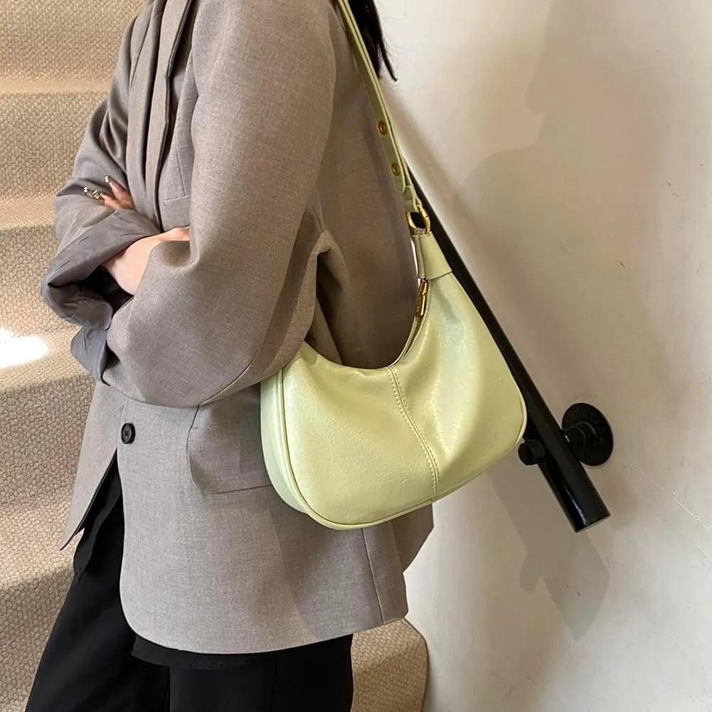 YFGBCX Small Crescent Shoulder Bag for Women - Fall Bag Red Retro Solid Color Half Moon Purse
