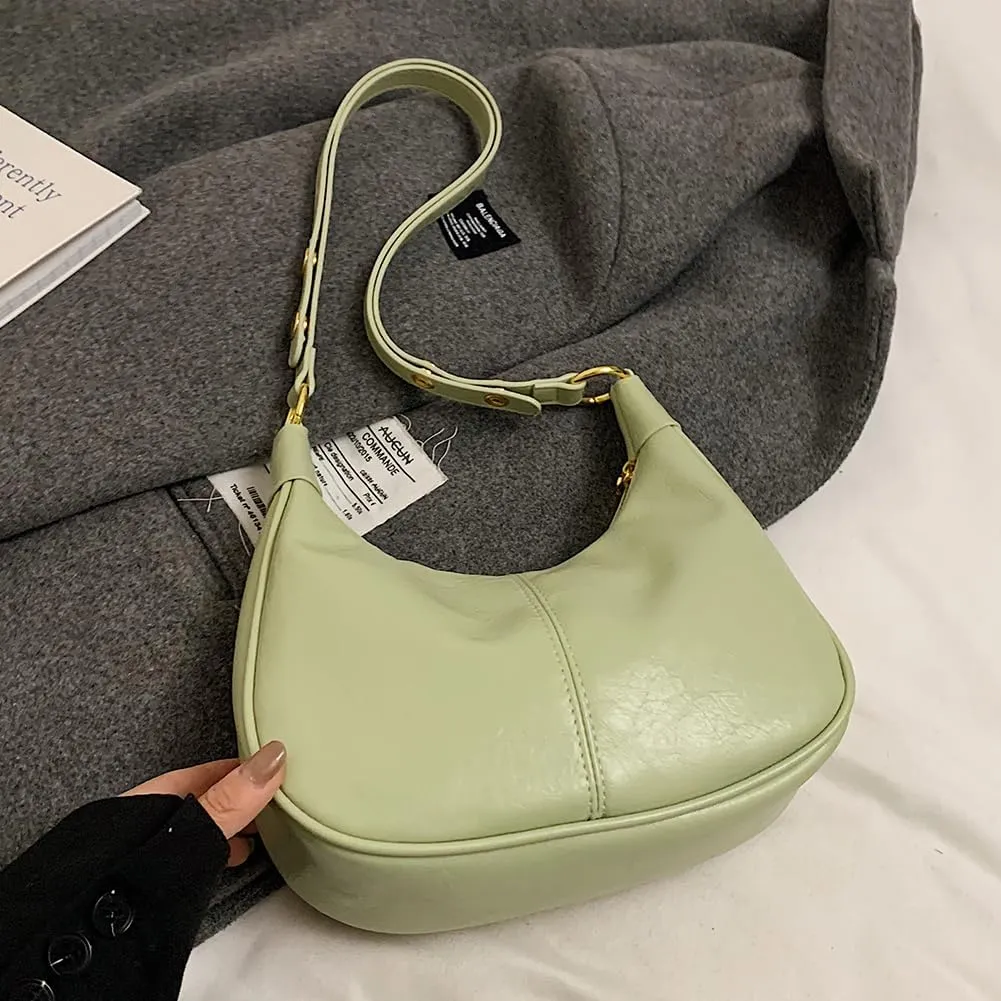 YFGBCX Small Crescent Shoulder Bag for Women - Fall Bag Red Retro Solid Color Half Moon Purse