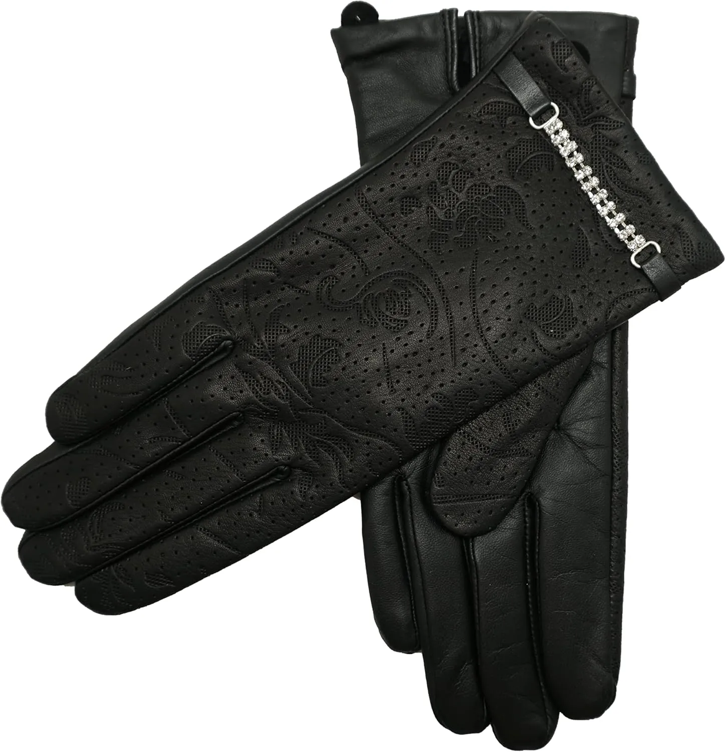 YISEVEN Women’s Sheepskin Leather Gloves with Floral Embroidery and Animal Print