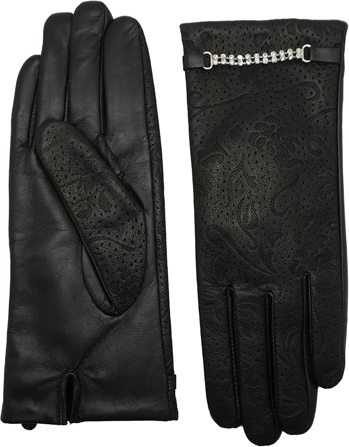YISEVEN Women’s Sheepskin Leather Gloves with Floral Embroidery and Animal Print