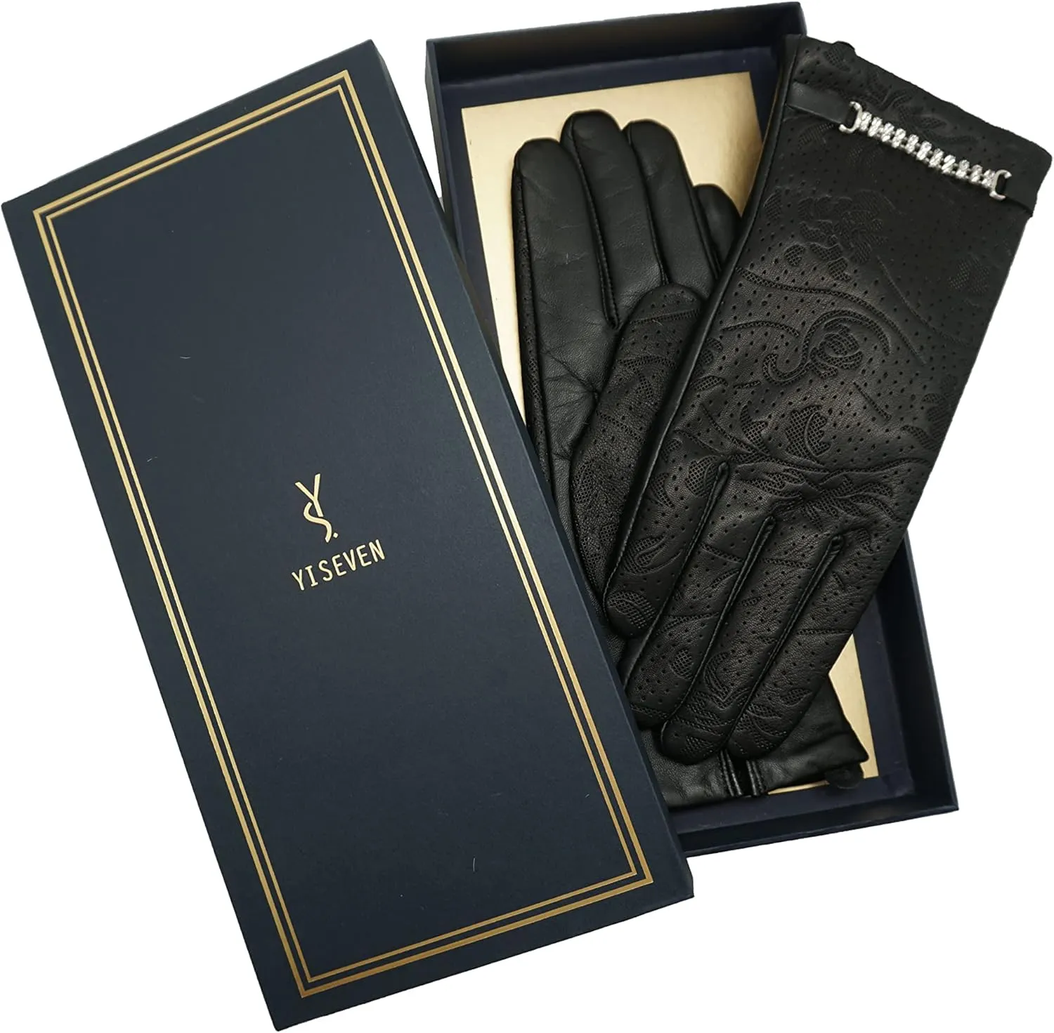 YISEVEN Women’s Sheepskin Leather Gloves with Floral Embroidery and Animal Print