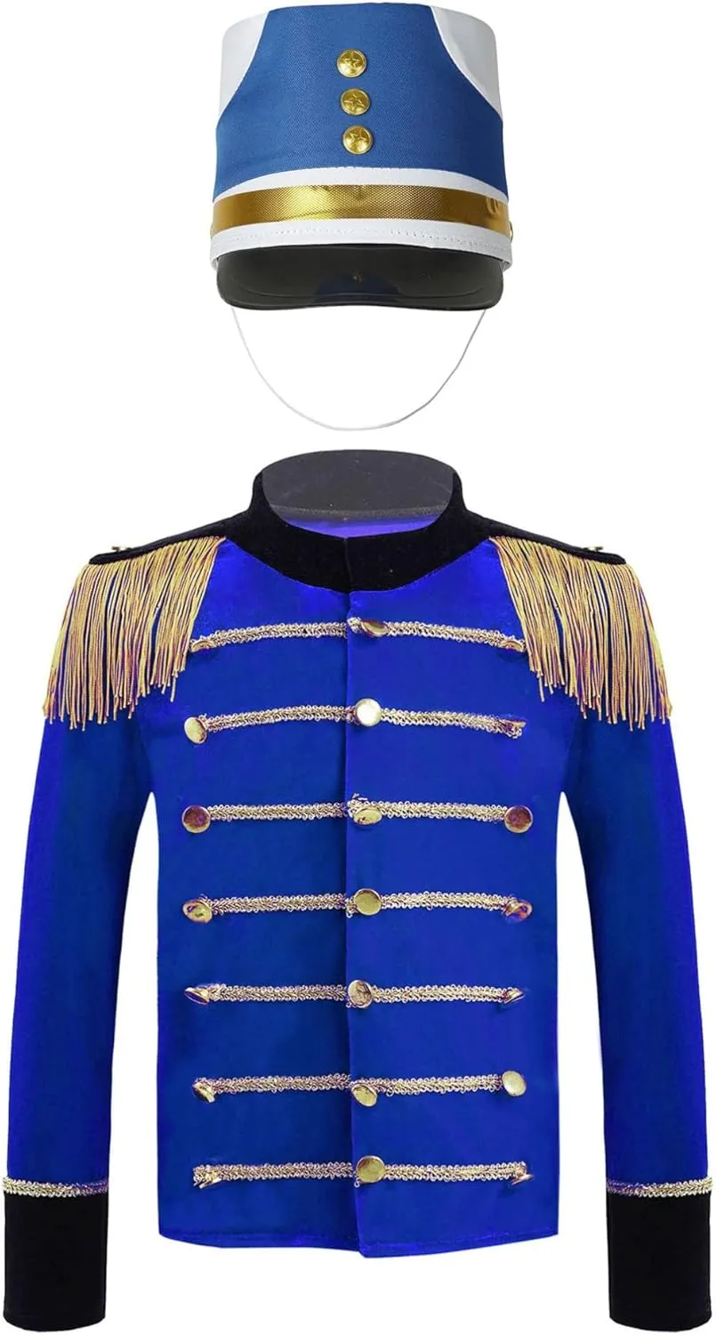 YiZYiF Kids Boys Drum Major Costume Marching Band Uniform Long Sleeve Tassels Jacket and Hat Set