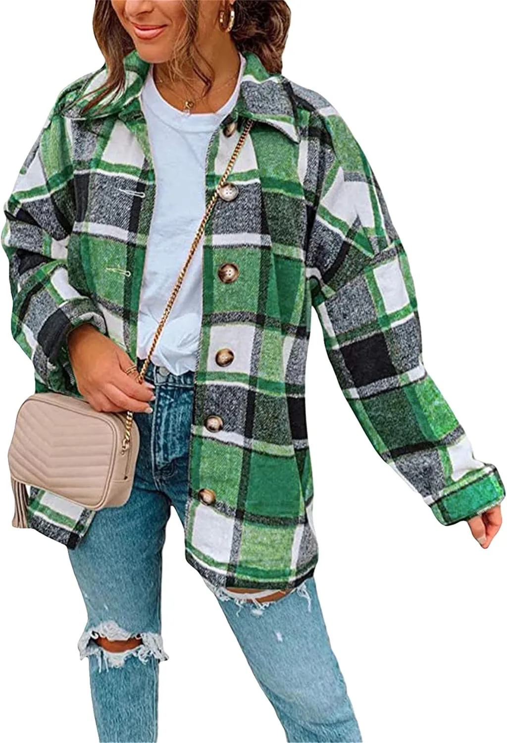 YMING Womens Casual Flannel Plaid Shirt Lapel Button Down Cardigan Fall Long Sleeve Blouse Tops Plus Size