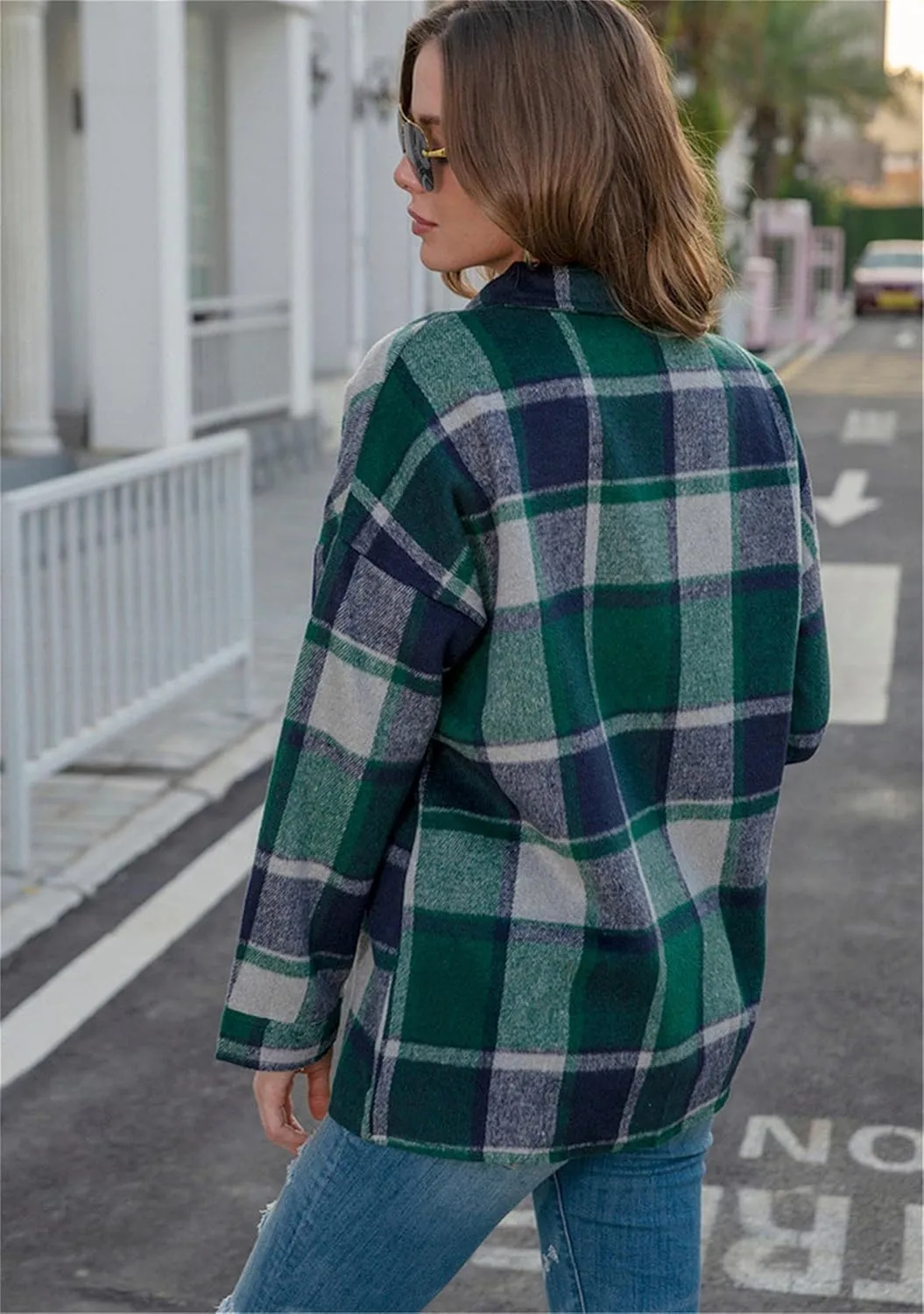 YMING Womens Casual Flannel Plaid Shirt Lapel Button Down Cardigan Fall Long Sleeve Blouse Tops Plus Size