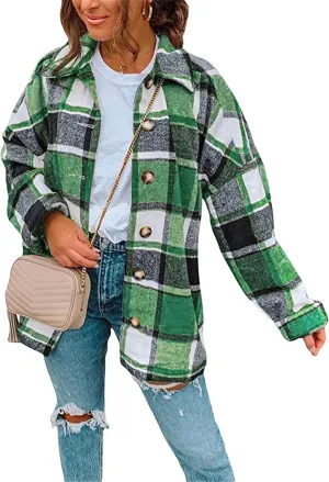 YMING Womens Casual Flannel Plaid Shirt Lapel Button Down Cardigan Fall Long Sleeve Blouse Tops Plus Size