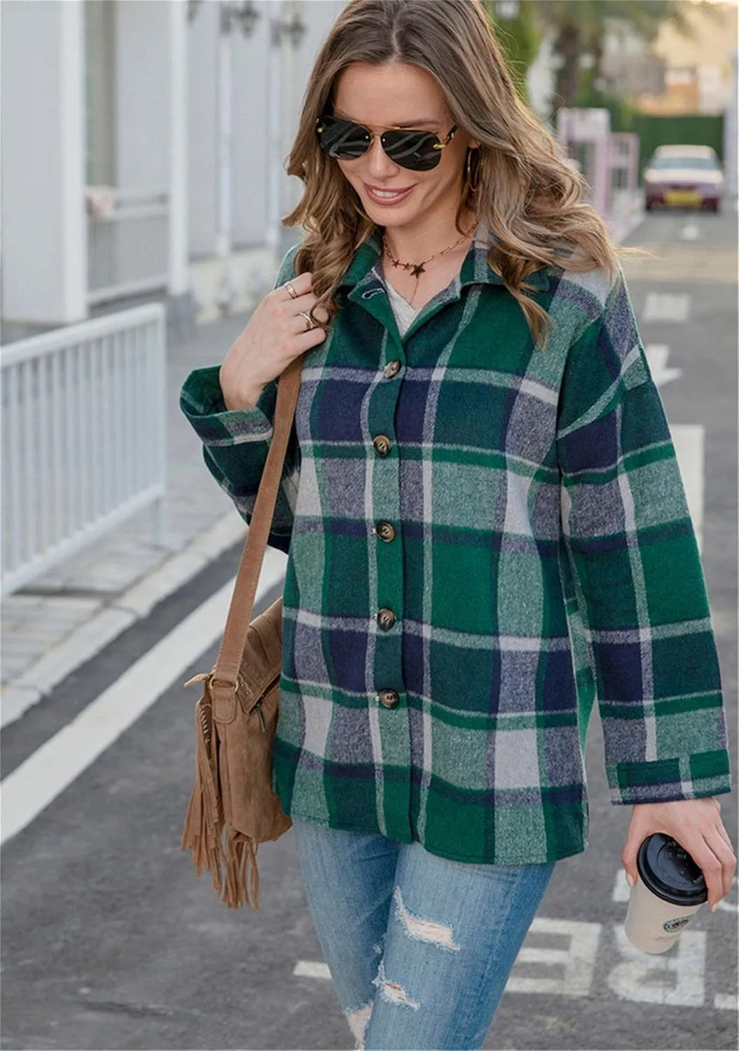 YMING Womens Casual Flannel Plaid Shirt Lapel Button Down Cardigan Fall Long Sleeve Blouse Tops Plus Size
