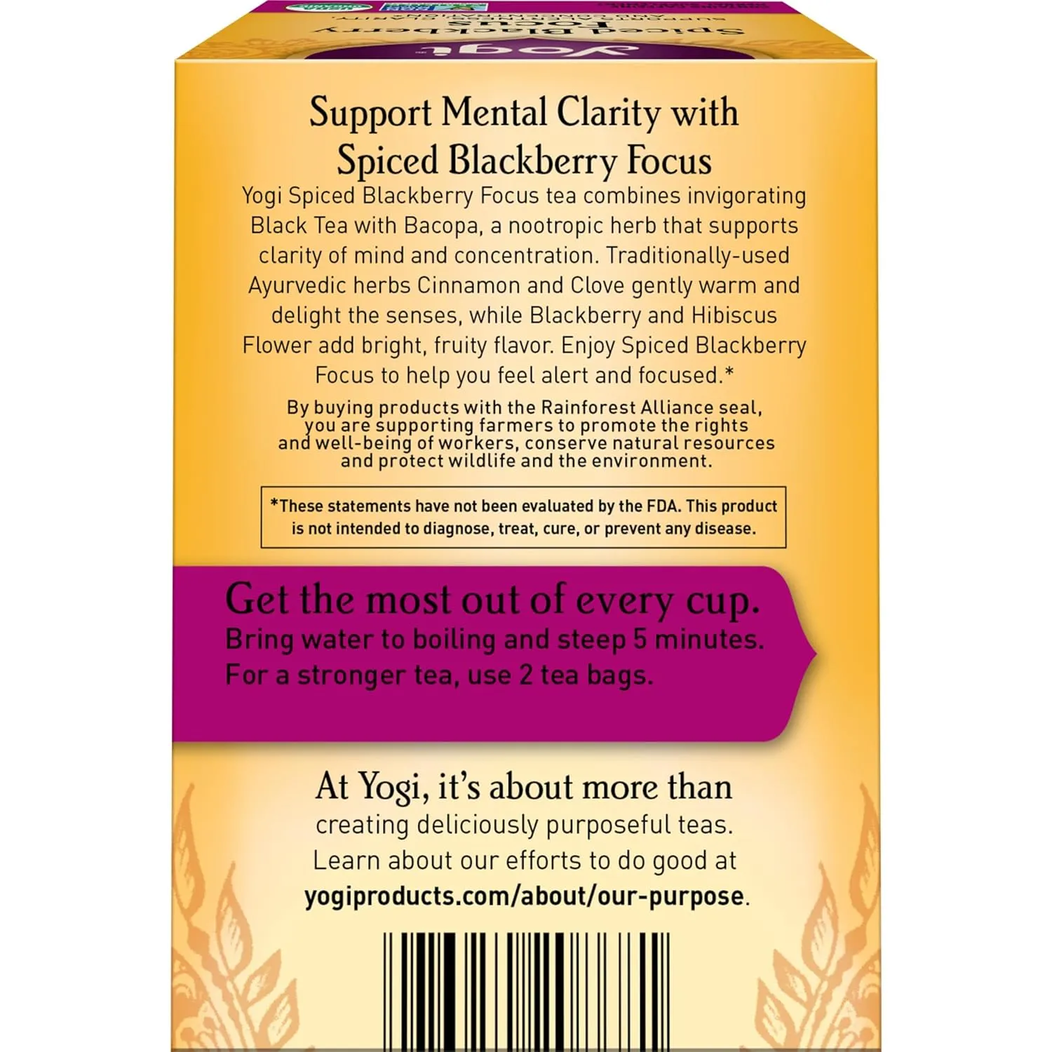 Yogi Tea Spiced Blackberry Focus Tea - 16 Tea Bags per Pack (4 Packs) - Organic Blackberry Tea for Focus with Caffeine - Includes Black Tea Leaf, Hibiscus Flower, Cinnamon Bark & More