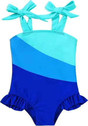 YOUNGER TREE Toddler Swimsuit Girl Color Block Stripe One-Piece Swimwear Baby Girl Bathing Suits