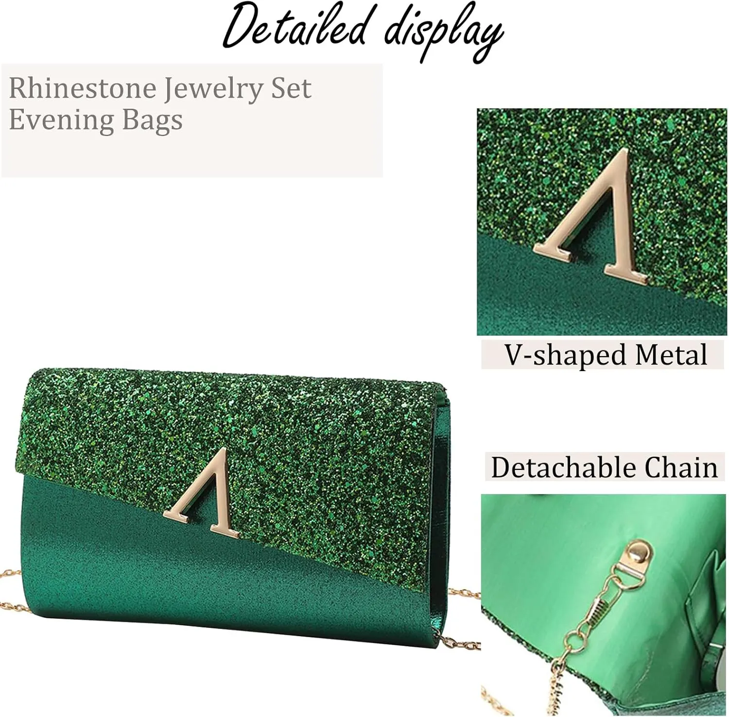 YYW 4 Pieces Women Evening Handbags Clutch Purse Bag with Rhinestone Crystal Jewelry Set for Wedding Party