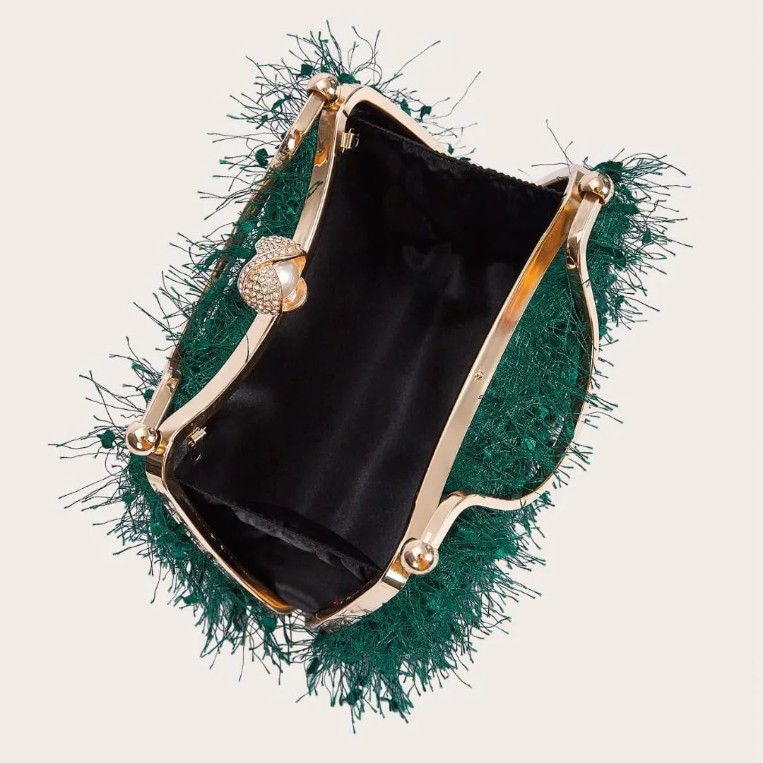 YYW Evening Handbag Cocktail Prom Fluffy Clutch Purse Vintage Feather Evening Shoulder Bag for Women Party