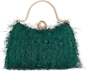 YYW Evening Handbag Cocktail Prom Fluffy Clutch Purse Vintage Feather Evening Shoulder Bag for Women Party