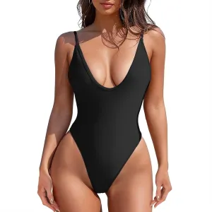 Zando V-Neck High Cut Swim Suits for Women 2025 Swimwear Sexy One Piece Cheeky Bathing Suit Adjustable Shoulder Straps