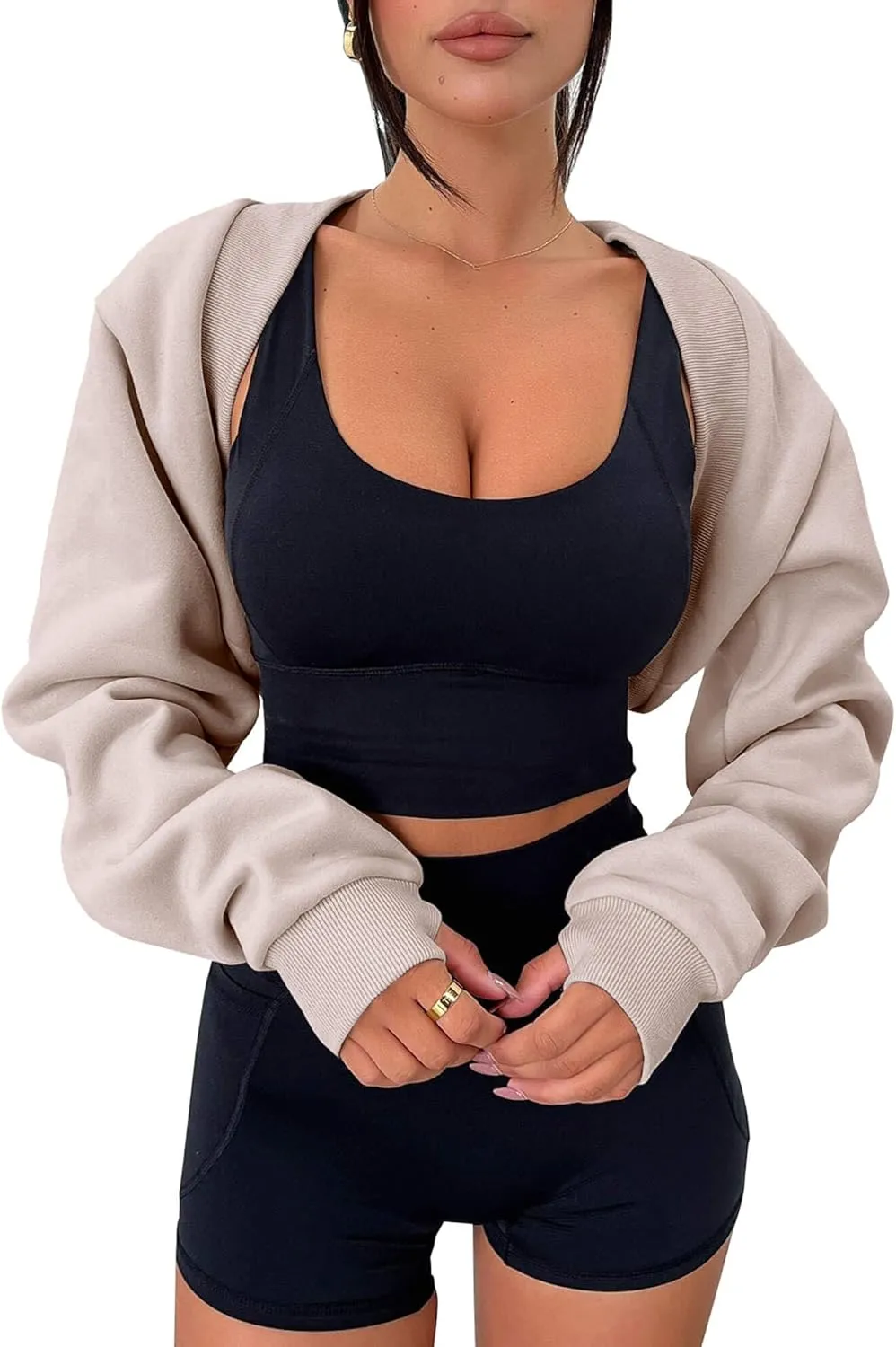 Zwurew Women's Bolero Shrug Long Sleeve Cropped Sweatshirt with Thumb Hole Workout Shrugs Open Front Y2K Tops 2024