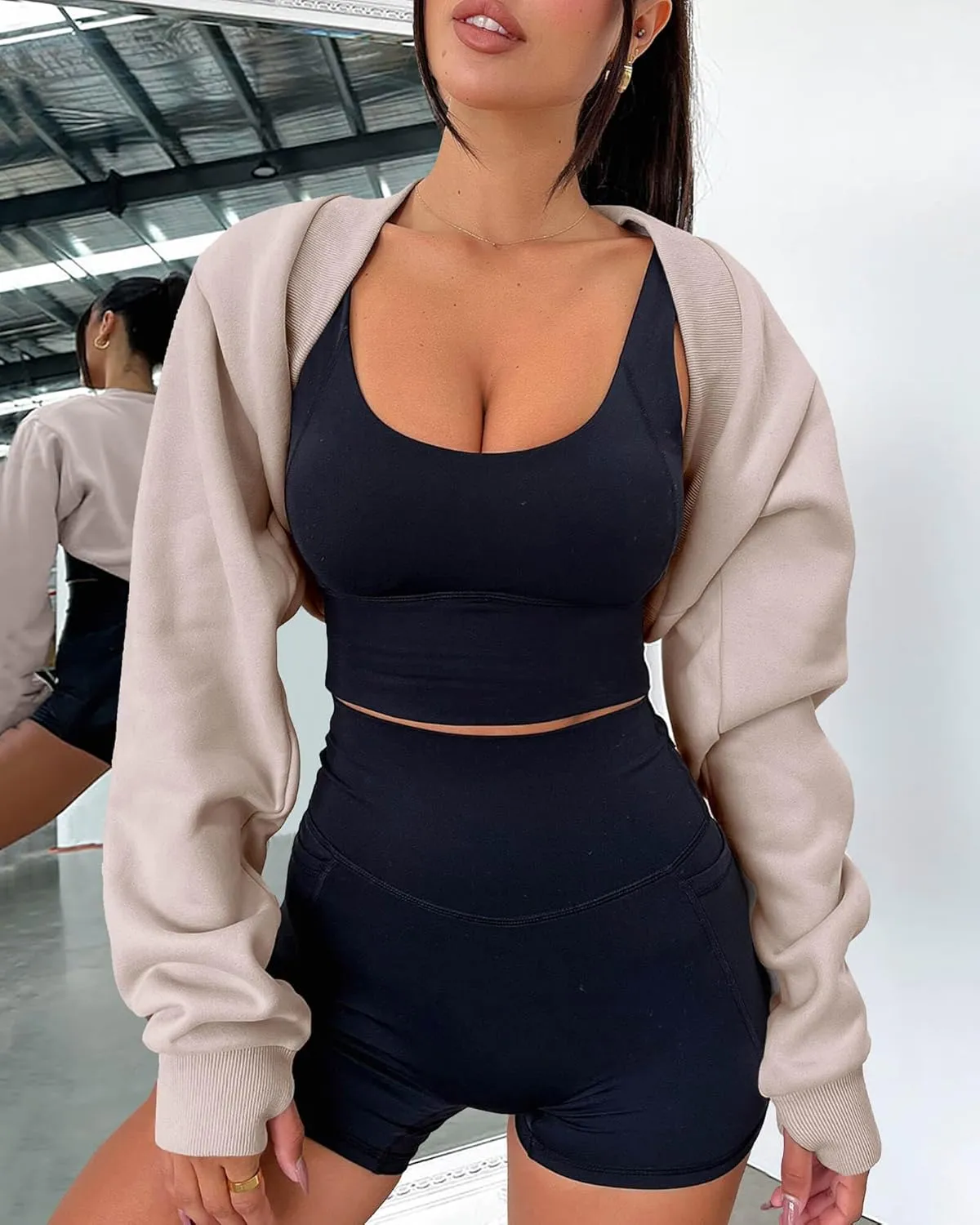 Zwurew Women's Bolero Shrug Long Sleeve Cropped Sweatshirt with Thumb Hole Workout Shrugs Open Front Y2K Tops 2024